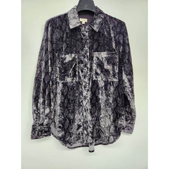NWT Anthropologie The Hadley Relaxed Velvet Buttondown Shirt Sz XSP Grey #8A505 - Picture 2 of 7
